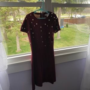 Red dress with pearls